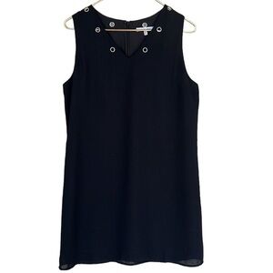 Naked Zebra Black Sleeveless V-Neck Grommet Detail Dress